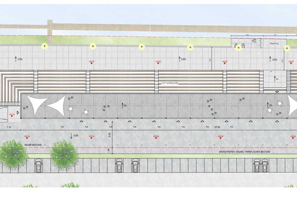 Technische Zeichnung des Tribünenbaus in Essen.
